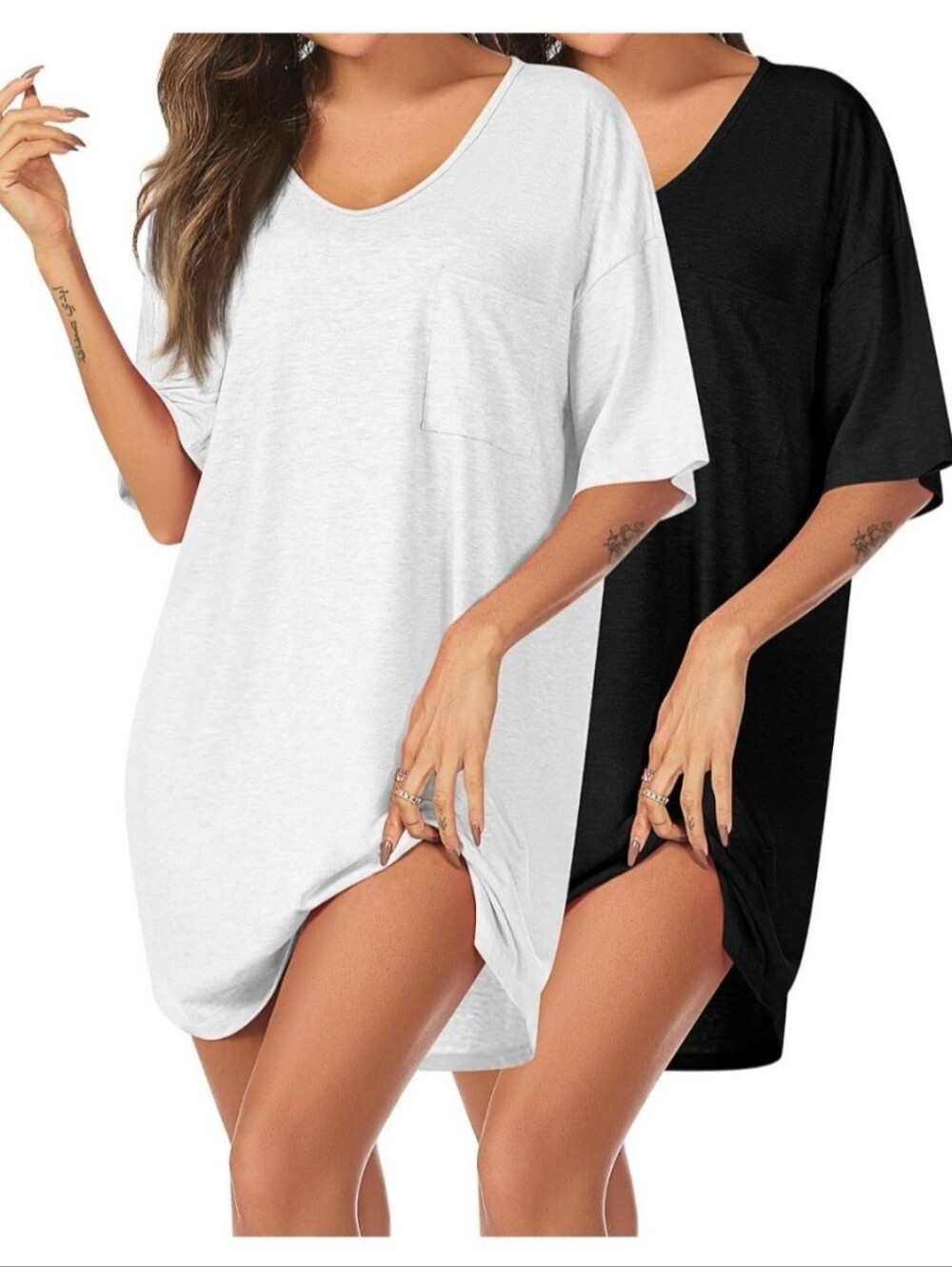 New Riyiper 2 Pack Womens Short Sleeve V-neck Sleepshirt Nightgown With Pocket